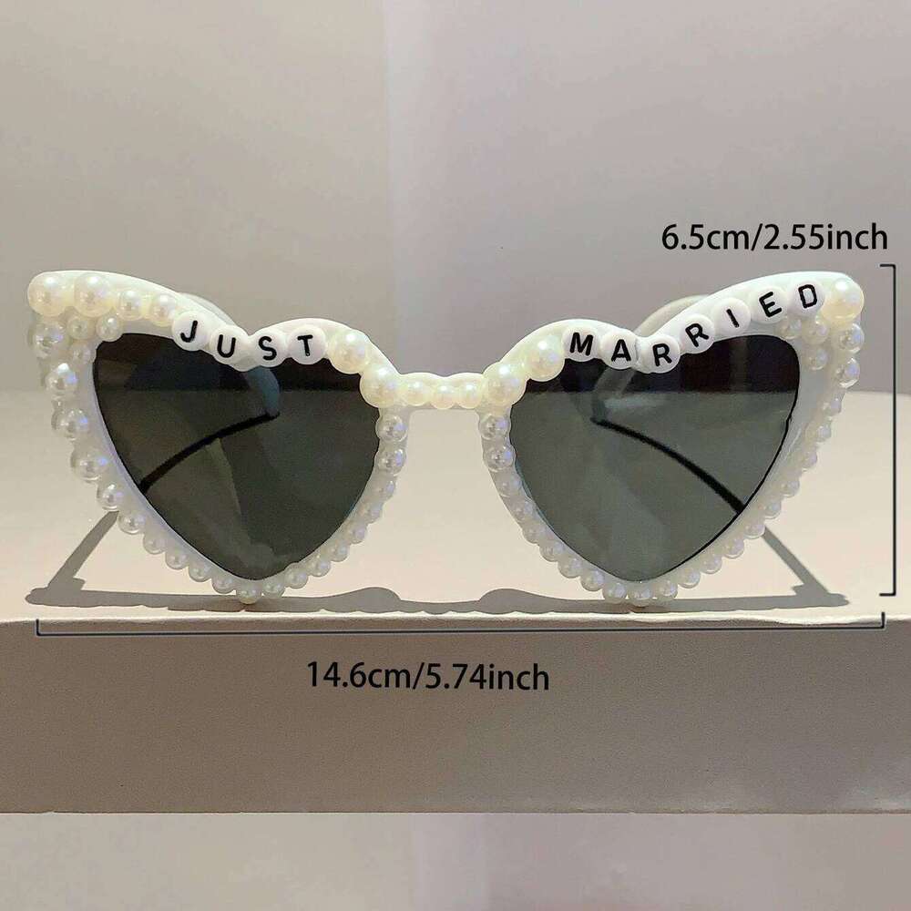 KAMMPT Heart Shaped Sunglasses with Pearls Women 2024 New in Stylish Vintage Shades for Wedding Trendy Cute Party Sun Glasses Z260305