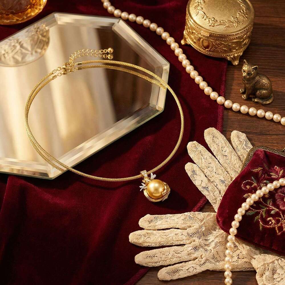 Vintage Bowknot Round Earrings Necklace Set Light Luxury With A High-End Feel Niche Exquisite Jewelry Fashionable And Versatile High-Quality