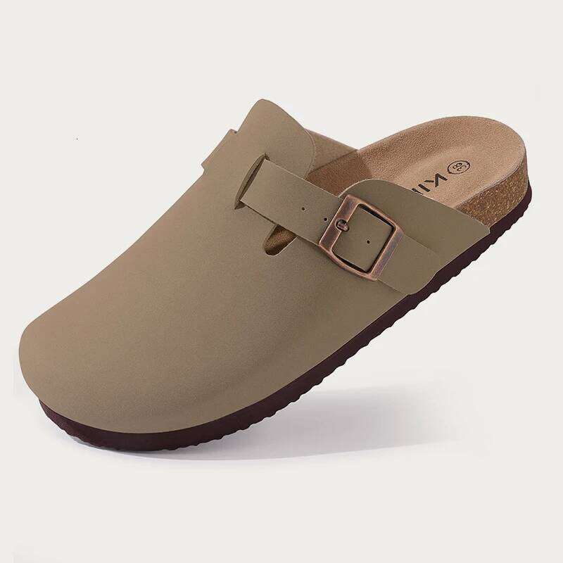 Kidmi Summer Cork Classic Clogs For Women Mules Fashion Leather Outdoor Soft Beach Slippers