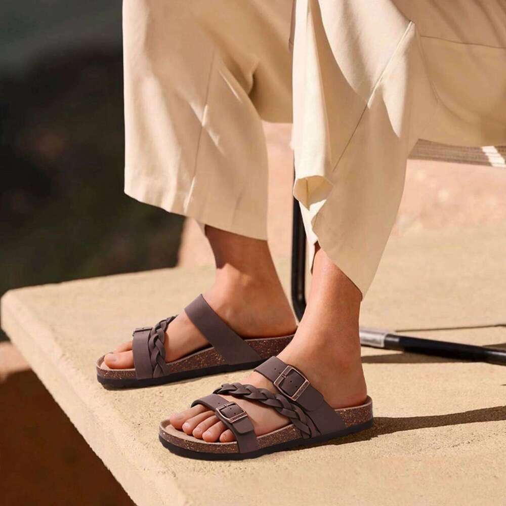 KIDMI Fashion Women's Cork Summer Women Outdoor Nonslip Slip-On Slide With Adjustable Buckle Sandals