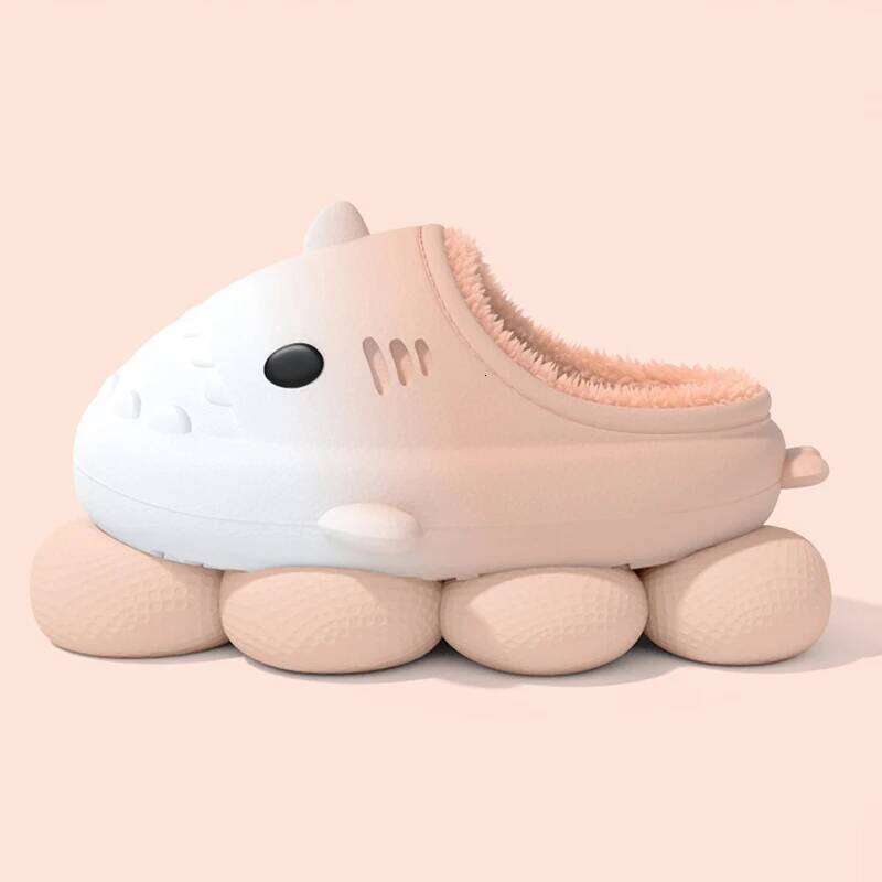KIDMI Gradient Shark Furry For Men Women Plush Lining Bag Heel Slides EVA Linght Warm Indoor Cotton Slippers