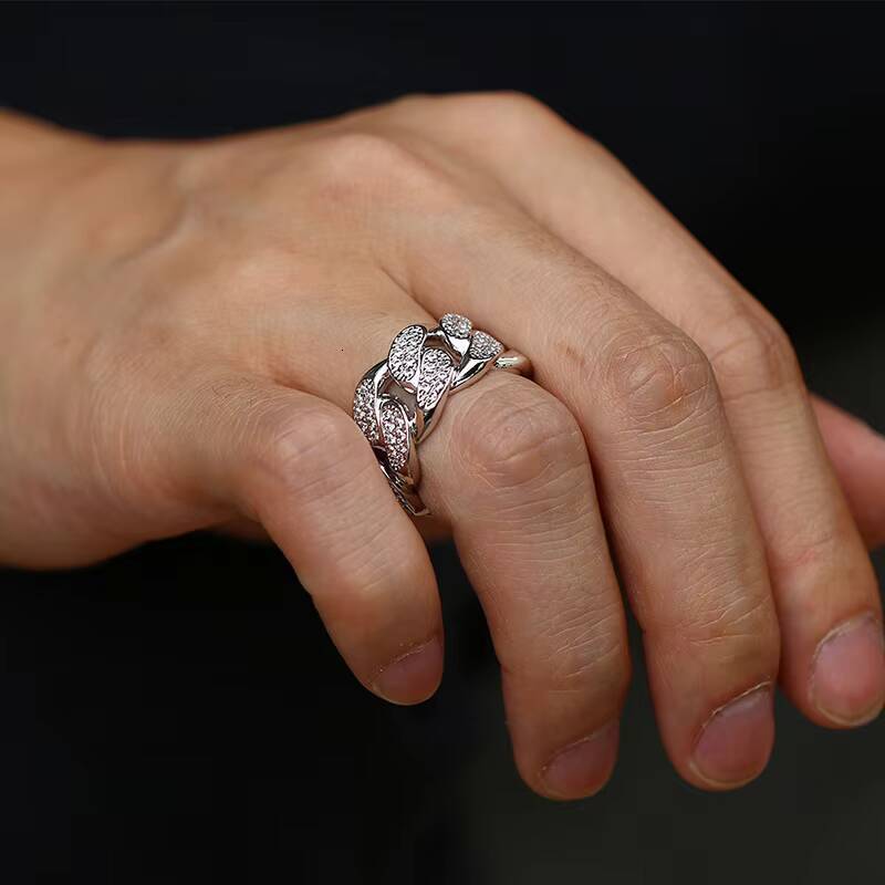 Hip Hop Cuban Link Ring 925 Silver Moissanite Diamond Cuban Mens Ring Iced Out Cuban Finger Ring