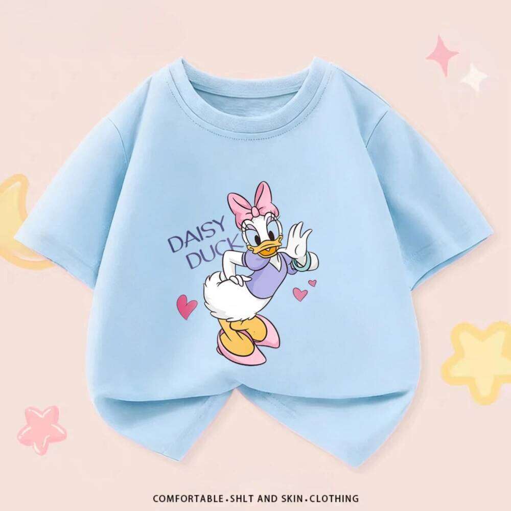 Disney Simple Fashion Cute Girls Tshirts Printed Daisy Duck Kids Short Sleeve Tees Children Clothing Summer Loose Casual T-shirt 0-neck XJ260304