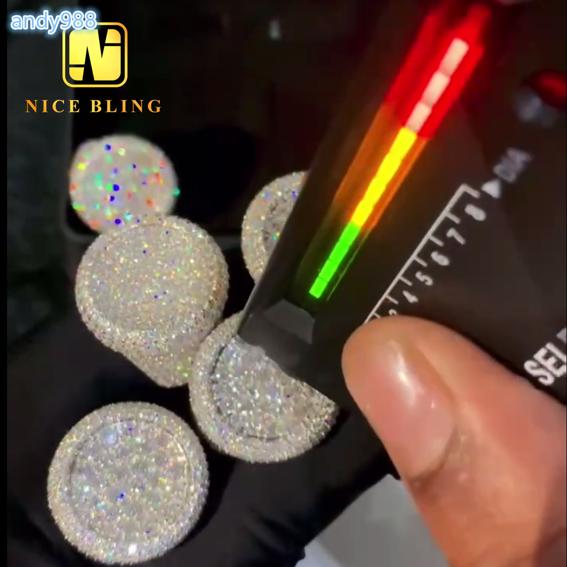 Stock Pass Diamond Tester Hip Hop Jewelry 925 Silver Fully Iced Bubble Edge Round Diamond Moissanite Men Ring