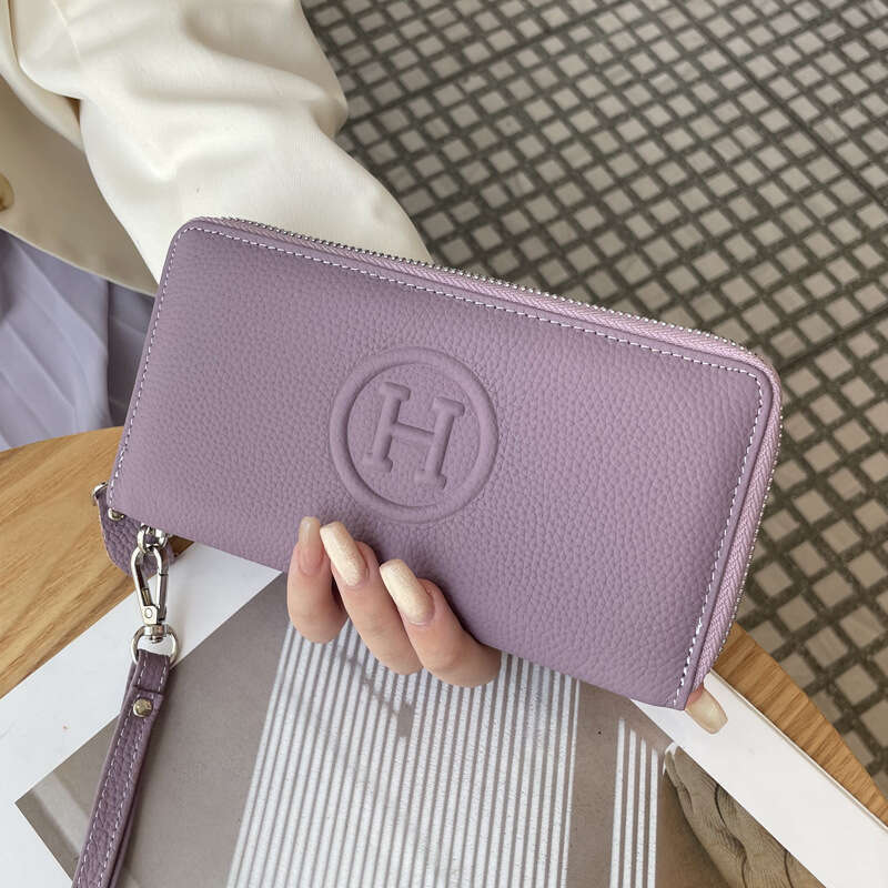 Genuine Leather Long Wallet for Women 2025 New Large Capacity Multi-Card Slot High-End Clutch Wrist Phone Bag with Zipper