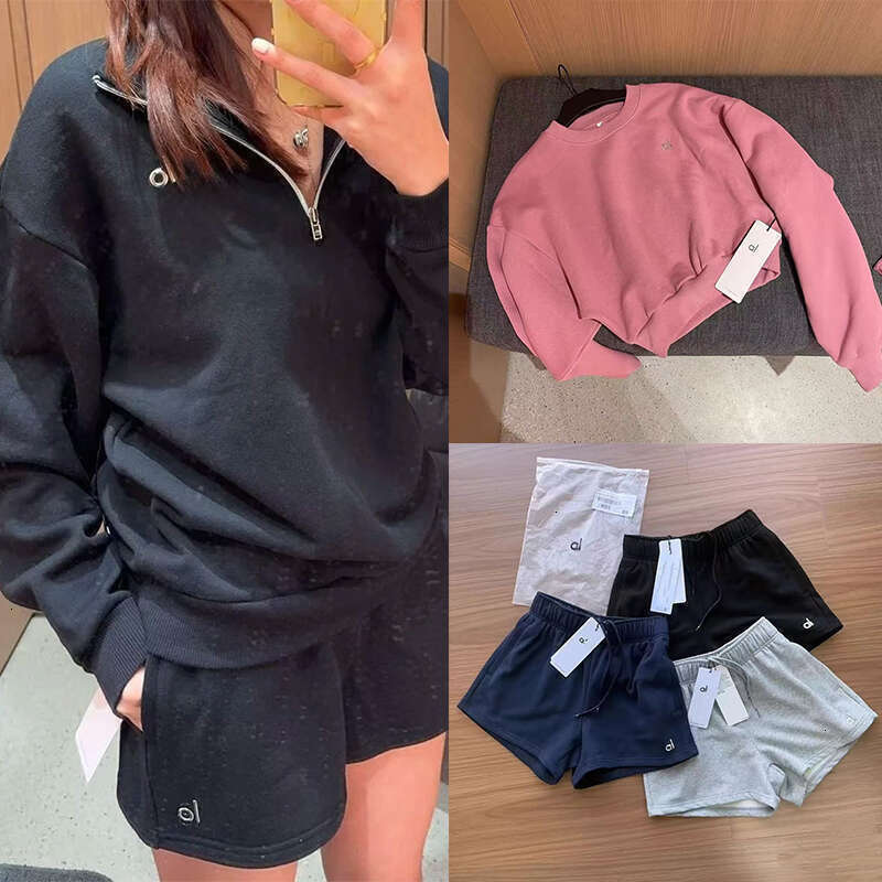 Summer Yoga Gym Set Aloismness Women Men Clothes Shorts Sweatshirt Pullover Jacket Set Fashion Designer 3D Silver Logo Aloismness Sets Women Clothes Set Men Shorts
