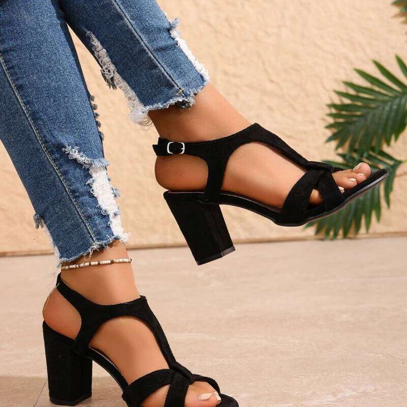 2025 New Women's One-Strap Buckle High Heel Sandals, Outdoor Toe-Exposing Anti-Slip Casual Flats