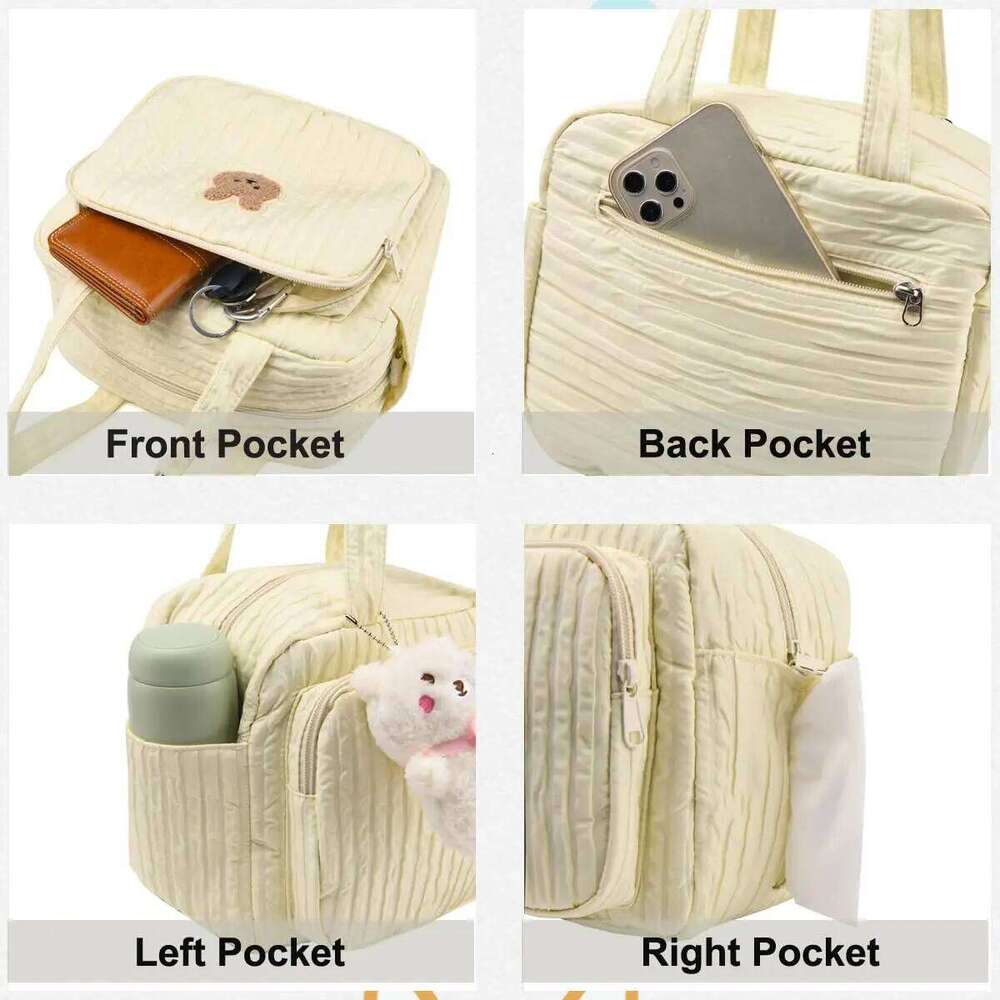 1pc Solid Color Baby Diaper Bags Organizer Maternity Animal Cartoon Portable Nylon Mom Travel Tote Bag with Pendant Z260304