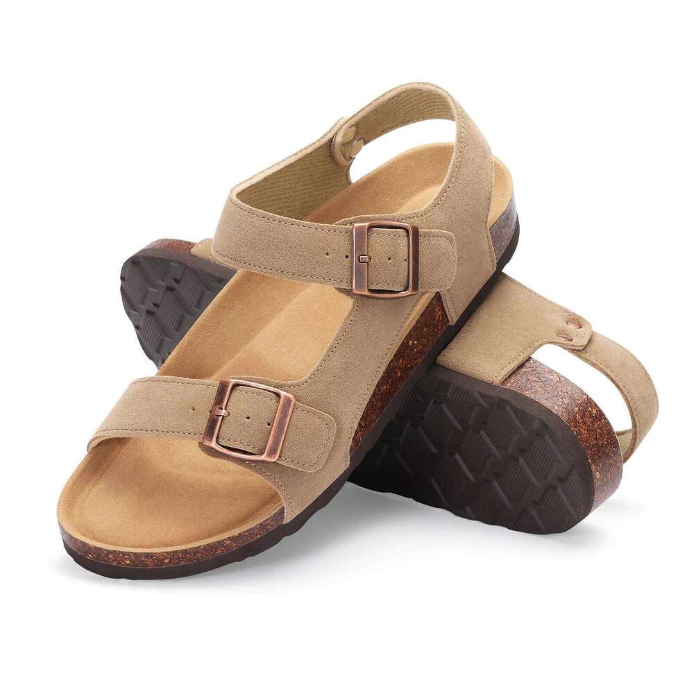 Kidmi with Cork Footbed Open Toe Adjustable Athletic Beach Sandals Women Fashion Comfortable Flat Slippers