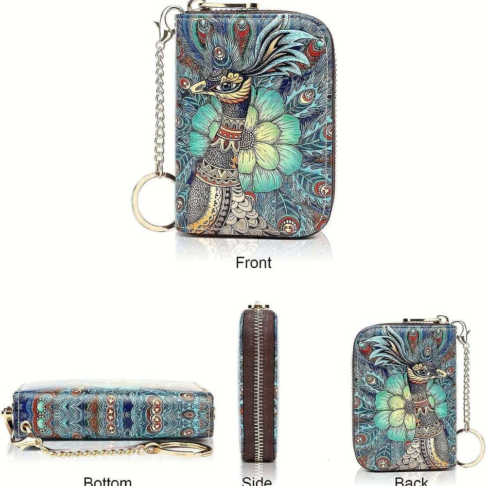 High quality leather Men Women Holder Small Zipper Wallet Solid Coin Purse Key Ring Design RFID Business Credit Card Bags C260304