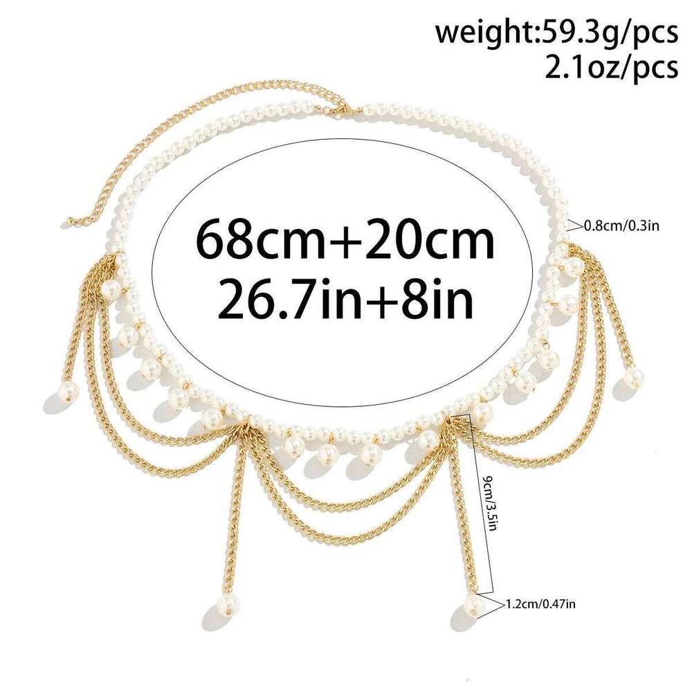 Ingemark Vintage Multiayer Imitation Pearl Waist Chain for Women Boho Tassel Belly Belt Sexy Body Jewelry Dress Accessories Gift S260304