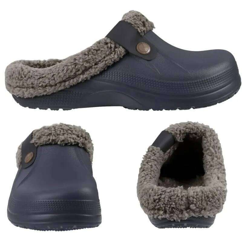 Kidmi Women Fuzzy Winter Fur Lined Adult Indoor Waterproof Comfortable Cotton Shoes Garden Clogs Men Warm Home Slippers
