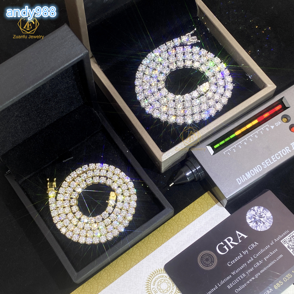 Same Day Shipment Tennis Chain 2mm 3mm 4mm 5mm 65mm D VVS Round Shape 4 Claws Moissanite Tennis Link Chain Bracelet Necklace