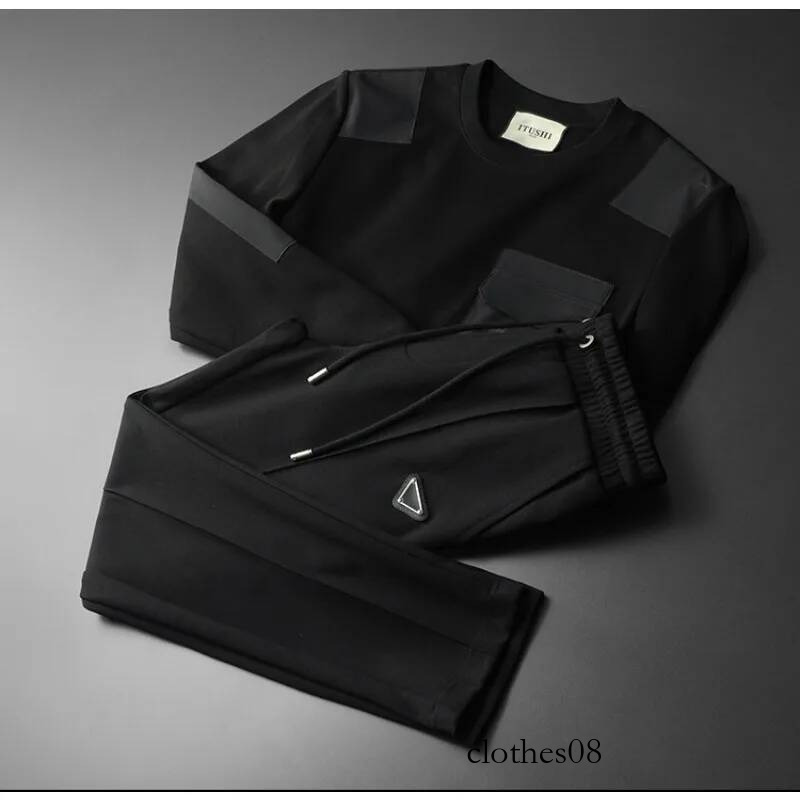 Minglu Auutmn Winter Sport Casual Male Sets Luxury Splicing Round Collar Men's Sweatshirts Elastic Waistband Man Sweatpants