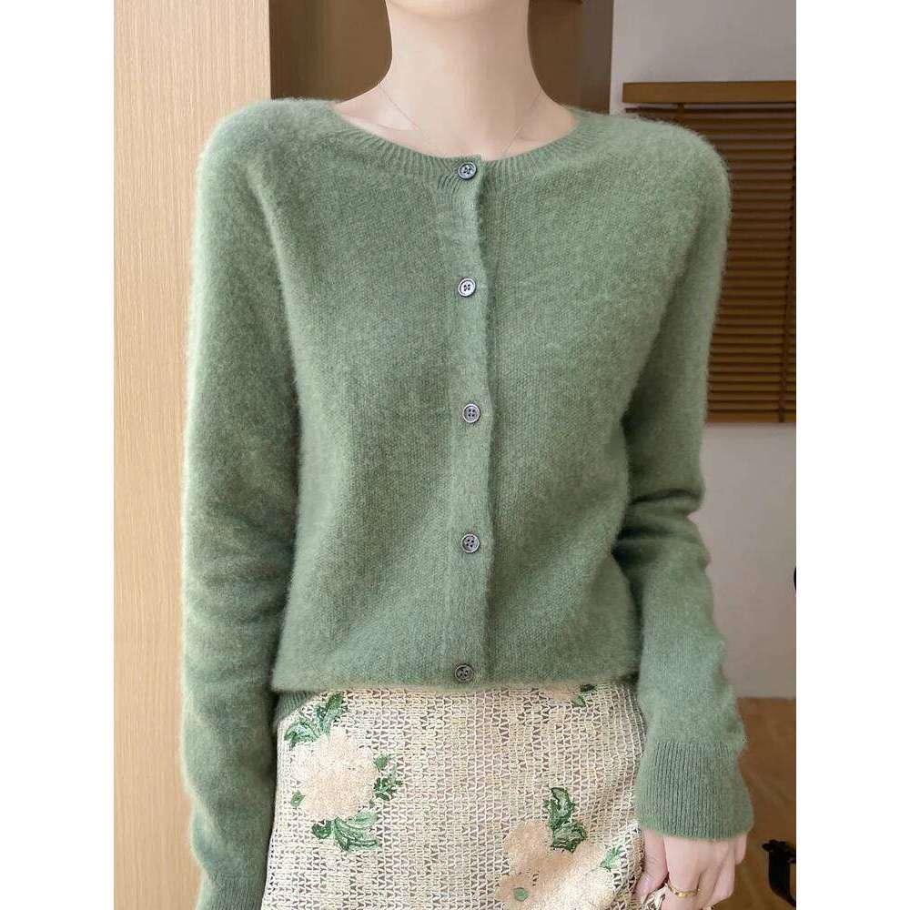 Basic Women 100% Merino Wool Cardigan Autumn Winter Sweater Knit Soft Comfort O-Neck Korean Single Breasted Tops XJ260305