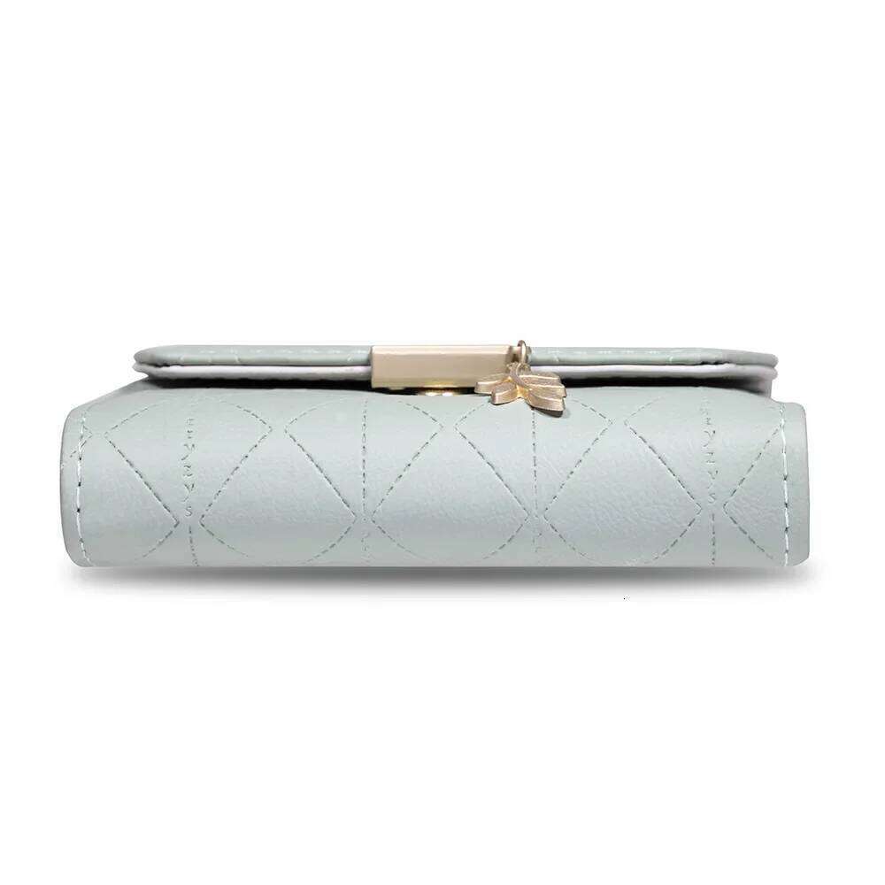 Ins Small Short Wallet Woman New High Texture PU Diamond Check Leaf Pendant Three Fold Bag Multi-card Folding Student Coin C260304