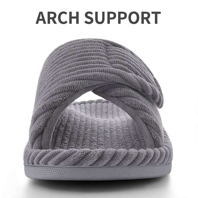 Kidmi Soft Fur Cotton Shoes Women Fashion Open Toe Corduroy Bedroom Slides With Arch Support Adjustable Indoor Slippers