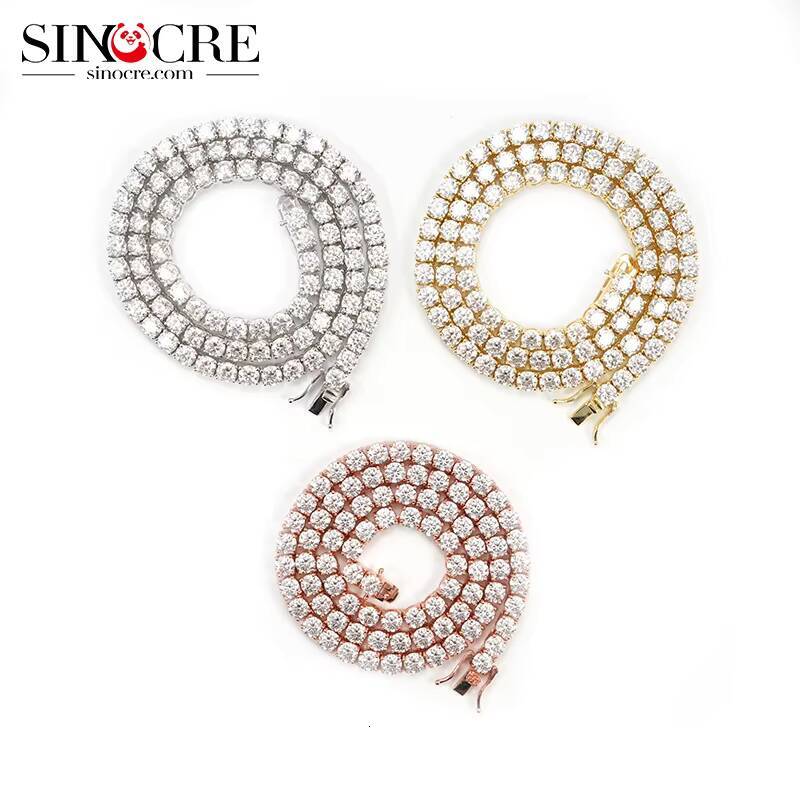 5mm Moissanite Tennis Chain Necklace Bracelets For Women Men Sterling silver tennis necklace