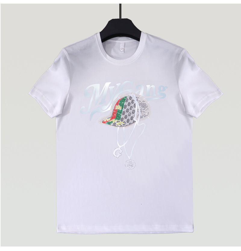 New Brand Fashionable European Style Short Sleeved T Shirt With Rhinestone Cap Round Neck Comfortable Breathable Short Sleeved Shirt Apparel Fashion T