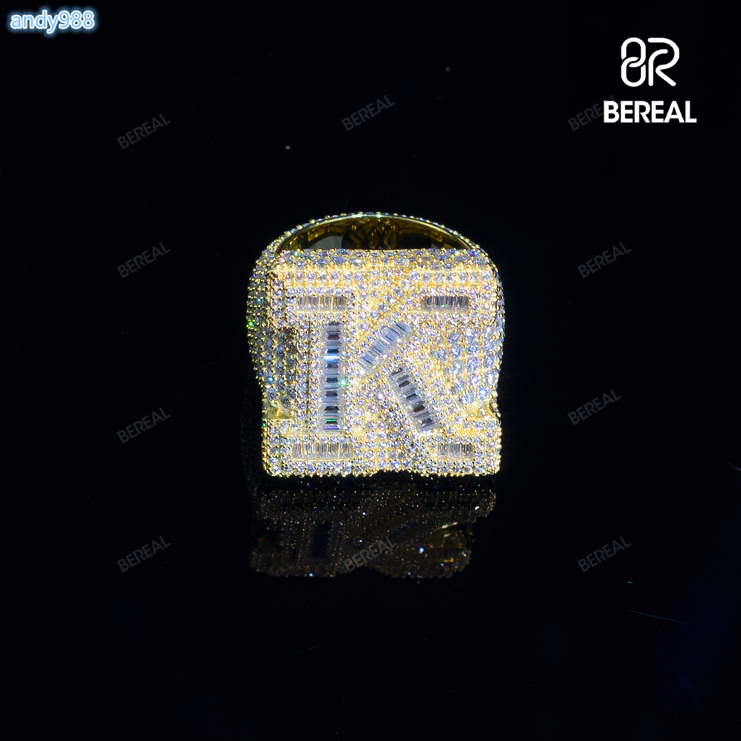 Wholesale Vvs Moissanite Hip Hop Letter Ring Iced Out Baguette Cut Gold Plated 925 Silver Fine Jewelry Rings For Men Women