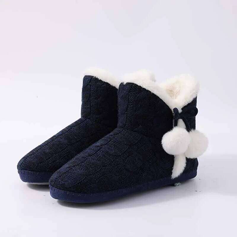 KIdmi Fuzzy Winter Women Knitted Ankle Slippers Warm House Cotton Shoes Outdoor Indoor Plush Lining Boots