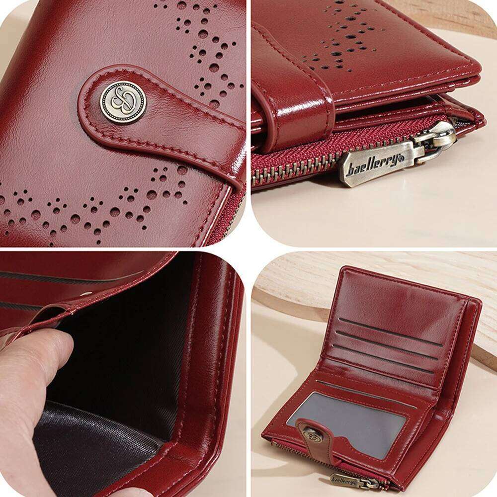 Fashionable Women's Short Wallet with Hollow Pattern, Multiple Card Slots and Pocket, Daily Portable Compact Coin Purse C260304