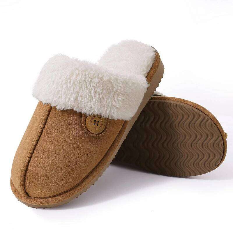Kidmi Women's Fuzzy Slippers New Button Style Winter Fluffy Memory Foam Home Indoor And Outdoor For Woman Warm Shoes