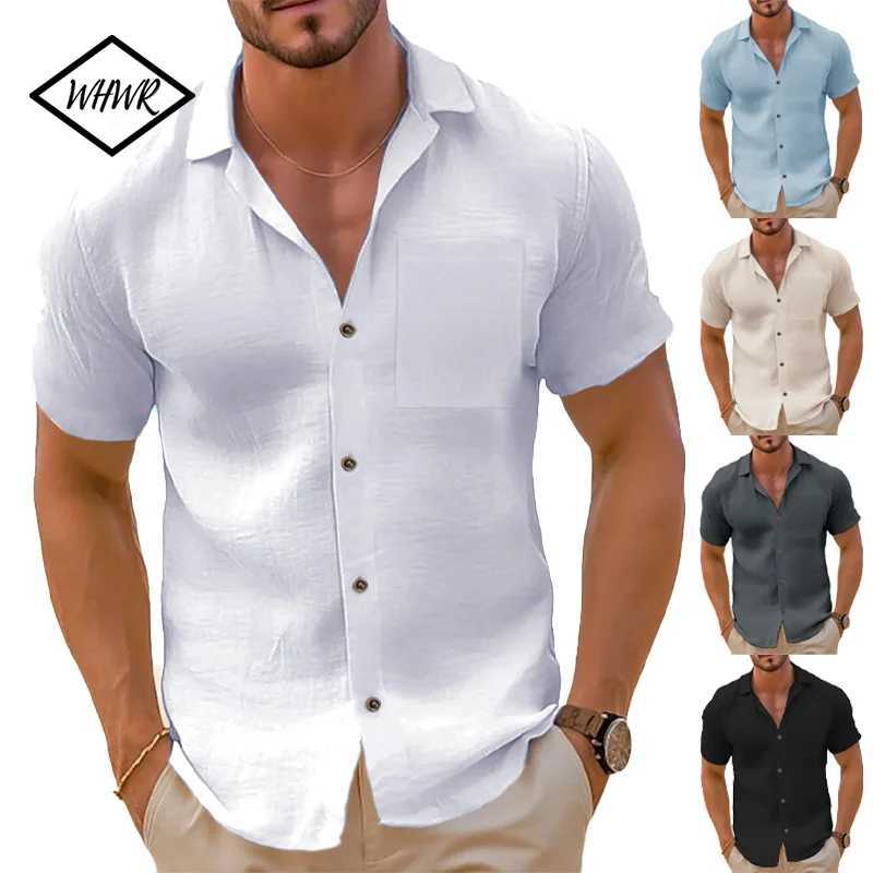 Mens Casual Button Down Shirts Short Sleeve Textured Summer Beach Shirt Cuban Vacation Shirts with Pocket S-XXXL M260305