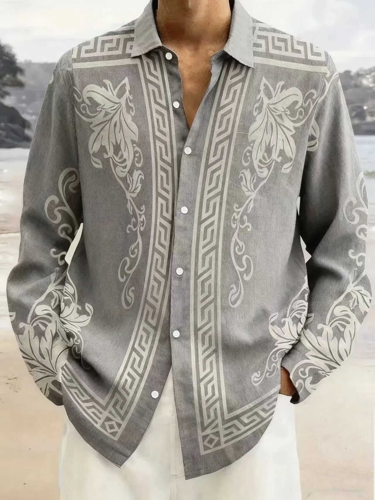 Mens retro long sleeved shirt luxurious gold Baroque chain pattern printed fashion long sleeved top for spring and autumn M260305