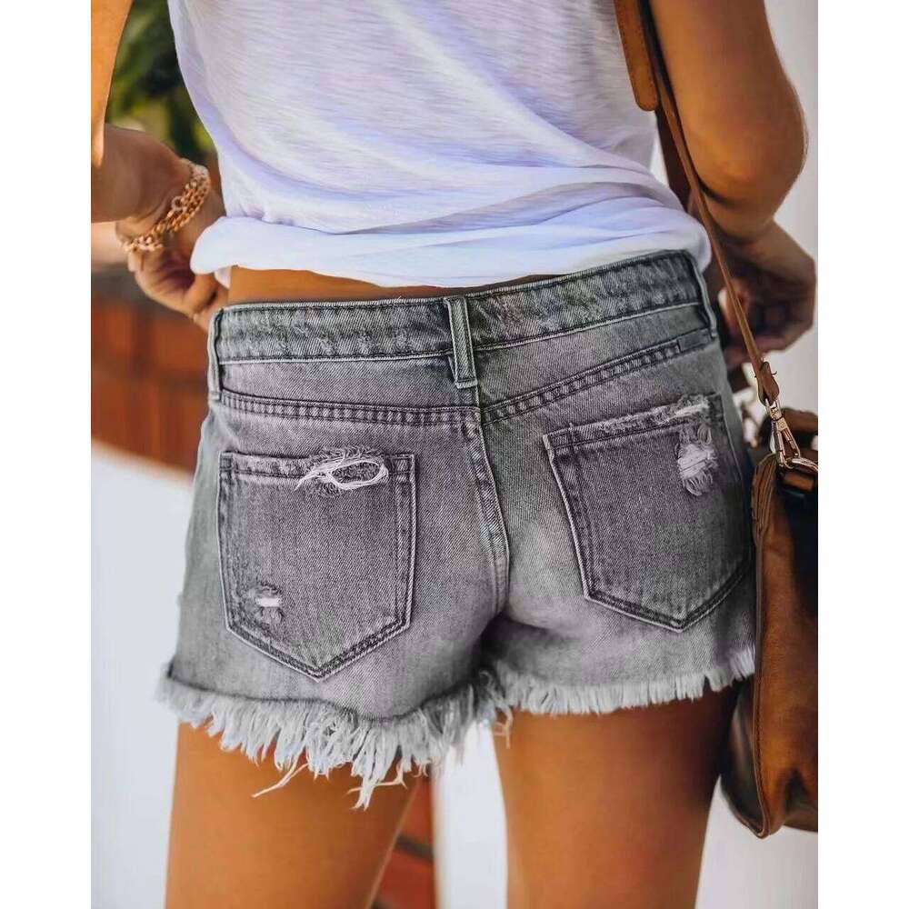 2024 Summer New Denim Shorts Women Fashion Trendy Hole Tassel Solid Color Single-breasted Short Female Hot Pants Streetwear XJ260305