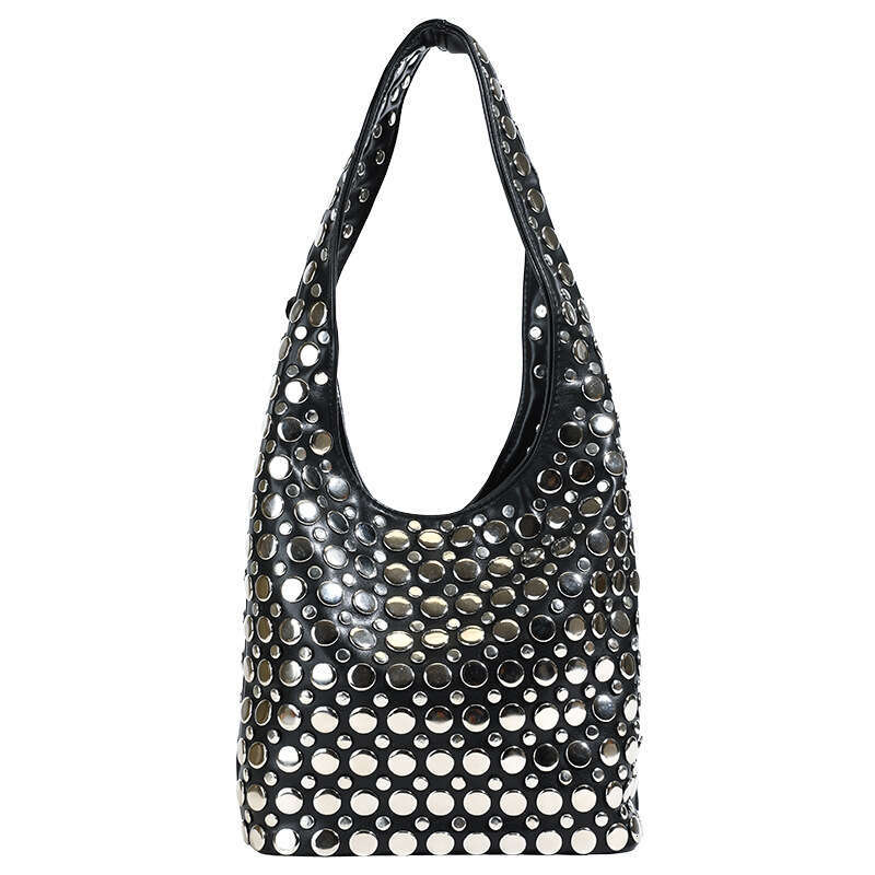 European and American Fashion Handbag for Women 2025 New Casual Bucket Personality Trendy Cool Polka Dot Rivet Underarm Bag