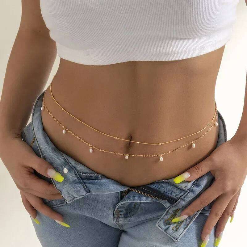 New Fashion Sexy Double Layer Pearl for Women Waist Bead Chain Belly Belt Summer Beach Body Jewelry Festival Gifts S260304