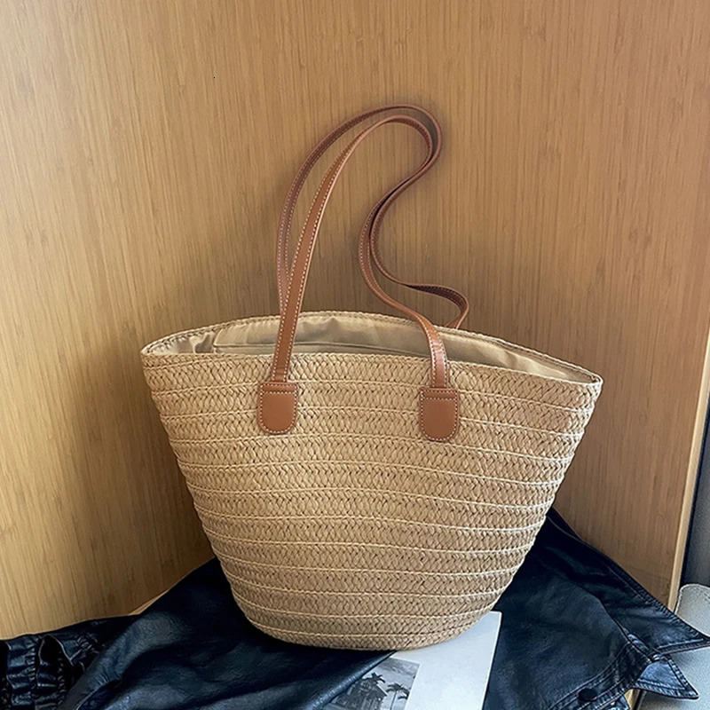 Women Braided Basket Clutches Top-handle Bag Large Straw Portable Shoulder Bag Summer Beach Purses Shopper Satchel Female 260303