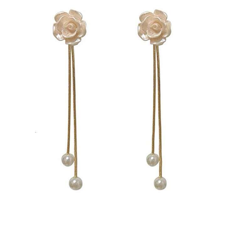 Womens Jewelry Earrings stud White Camellia Tassel Earrings with Niche Pearl Pendant Designer Elegant Delicate Style All-match Ear Accessories for Wom