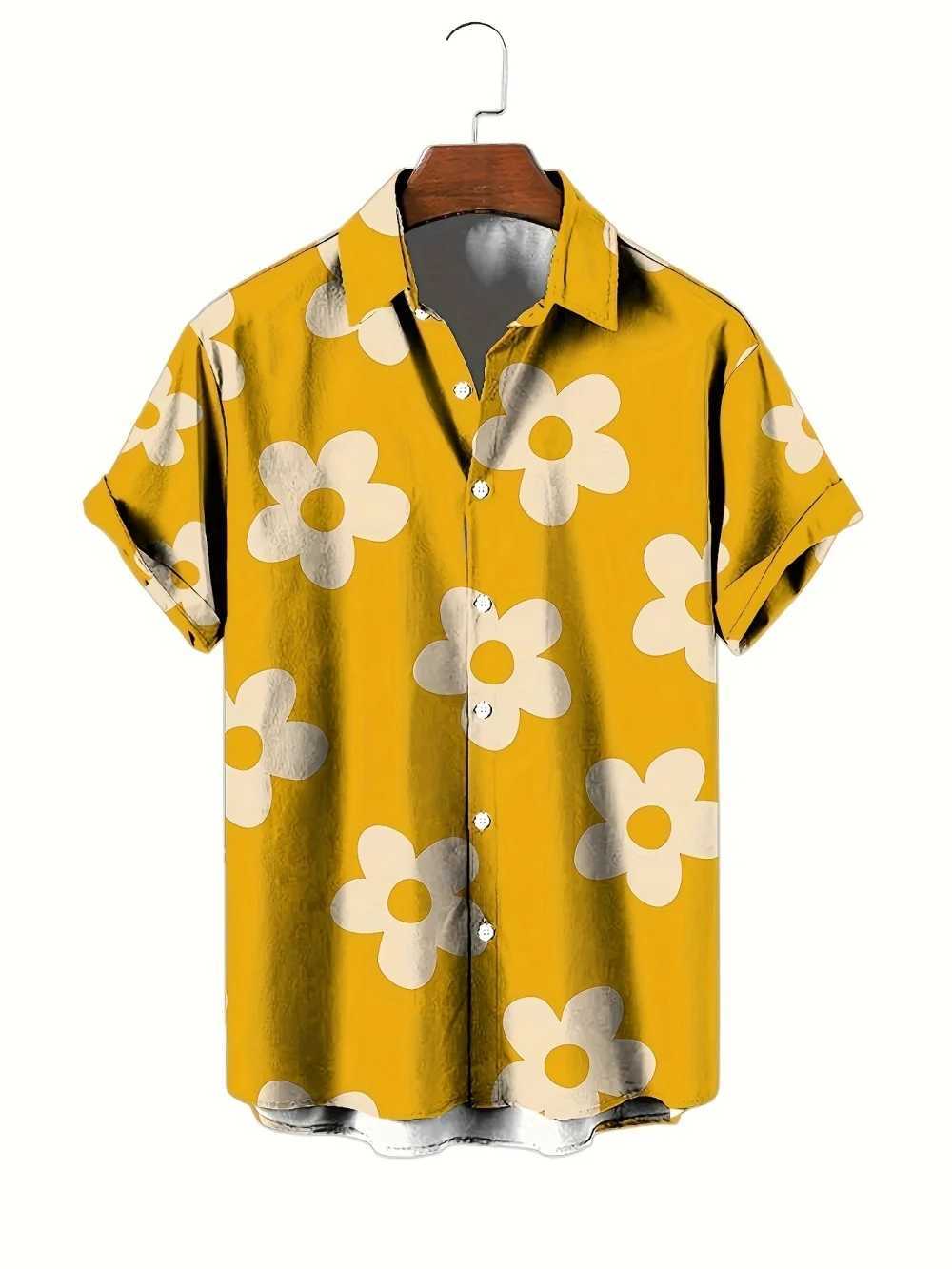 Flower 3D Printed Hawaiian Shirt Summer Beach Vacation Casual Mens Short Sleeve Tops Daily Fashion Loose Oversized Lapel Shirt M260305