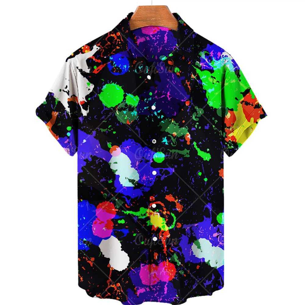 Summer Mens Designer Shirts Colorful Graffiti 3D Print Hawaiian Blouse Short Sleeves Fashion Floral Oversized Retro M260305