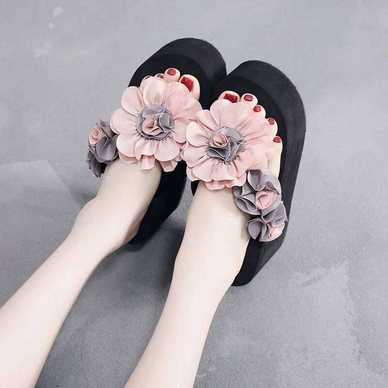 Bohemia Style Flower Platform Flip Flops For Women Summer Shoes Thick Sole Light Weight Girls Home Beach Slippers Wedge Sandals
