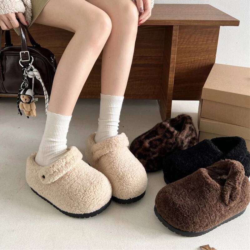 Faux Fur Platform Slippers For Women Winter Fluffy Soft Plush Thick Sole Height Increasing Female Indoor Street Shoes