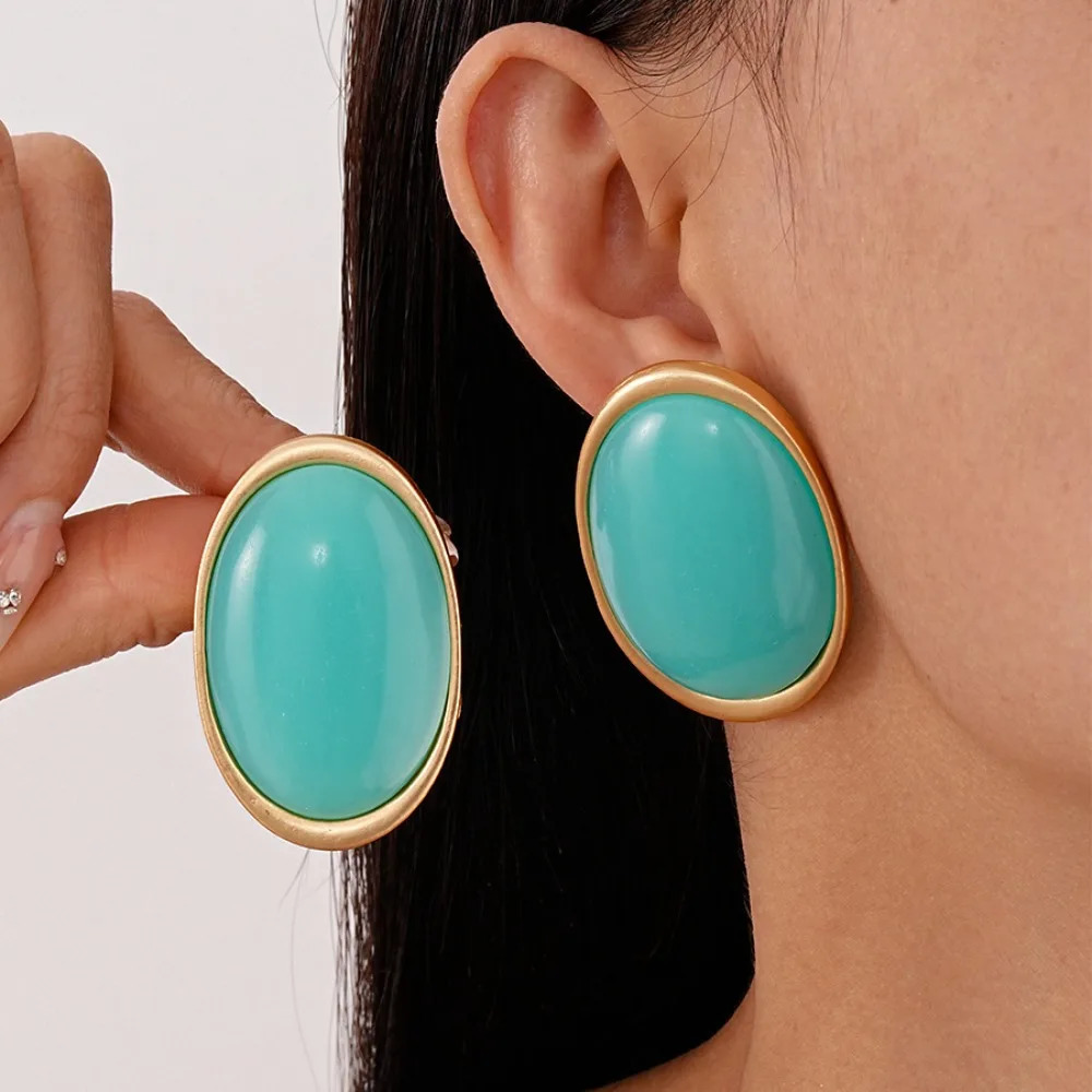 Exaggeration Retro Geometric Ellipse Resin Stud Earrings for Women Personality Charm Wedding Bride Party Jewelry No Fade Gift 260303