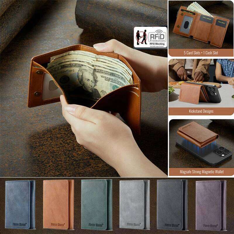RFID Shielded Magnetic Case Faux Leather for Secure ID & Credit Card Storage, Men'S Gift, Phone Wallet C260304