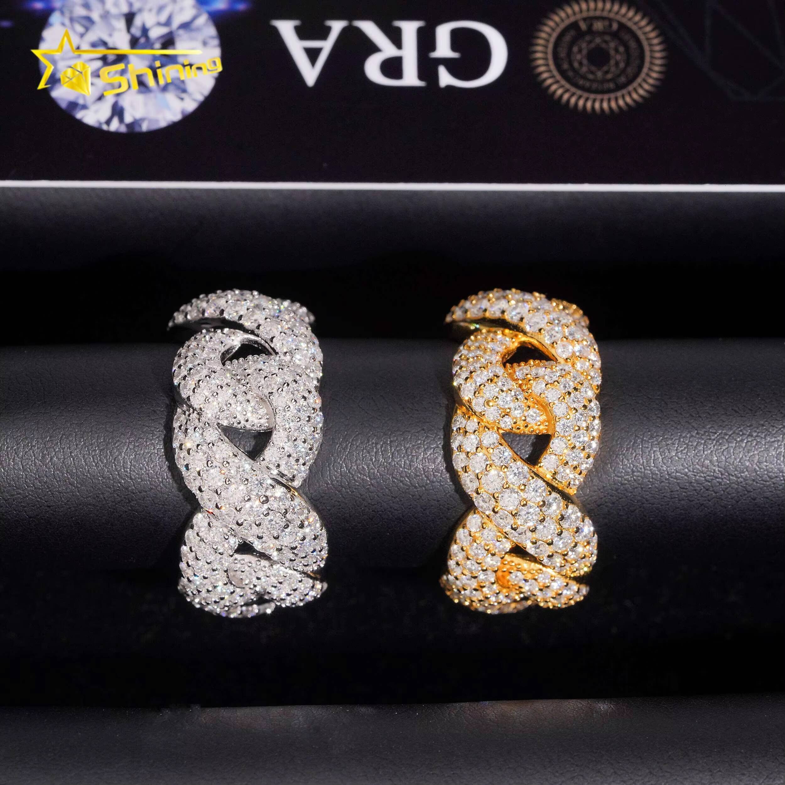 Hip Hop 3 Rows Diamond Ring Mossanite Jewelry Custom Silver Rings for Men Iced Out VVS Moissanite Ring