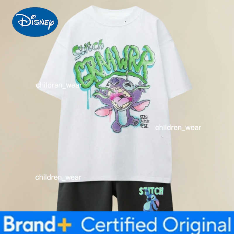 Disney Toddler Cartoon Clothing Childrens Summer Casual Tees TopsMatching Bottoms Stitch Kids Short Sleeve Sets Baby Boys Girls H260305