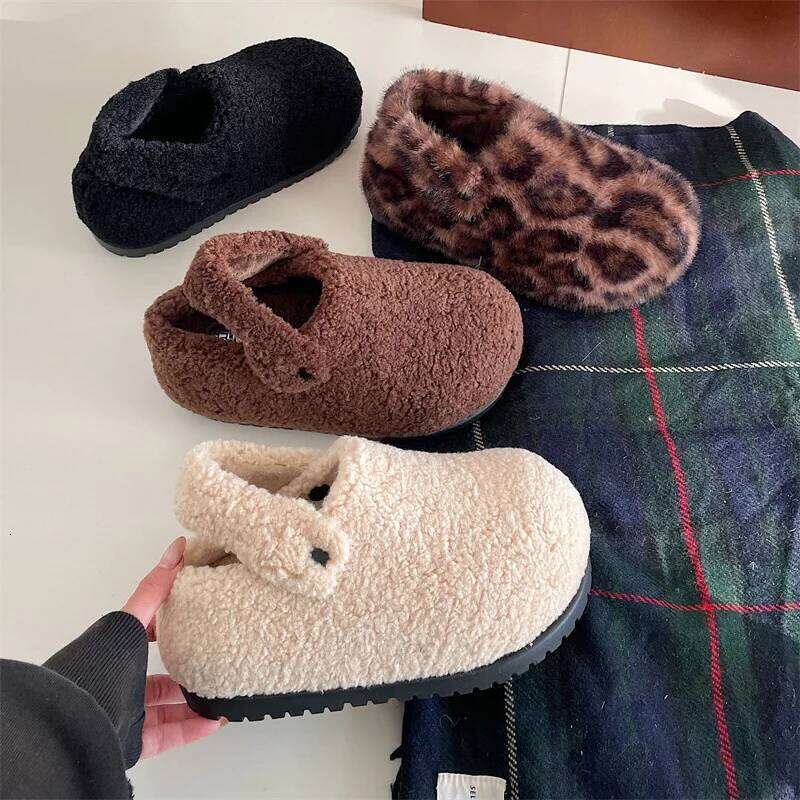 Faux Fur Platform Slippers For Women Winter Fluffy Soft Plush Thick Sole Height Increasing Female Indoor Street Shoes