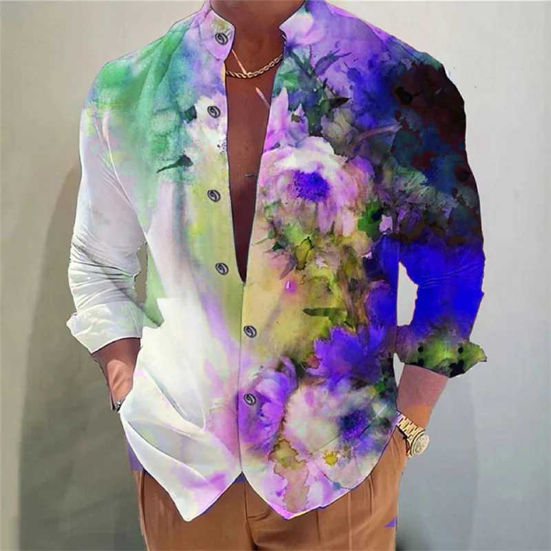 Mens shirt long-sleeved colorful fashion cardigan shirt Hawaiian 3D printed shirt XS-6XL super large size shirt soft fabric M260305