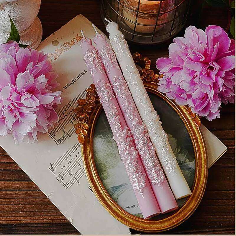 Long Embossed Candles Candle Holders, Scented Taper Wedding Candles, Home Decoration Item for Ceremony W260304 W260305