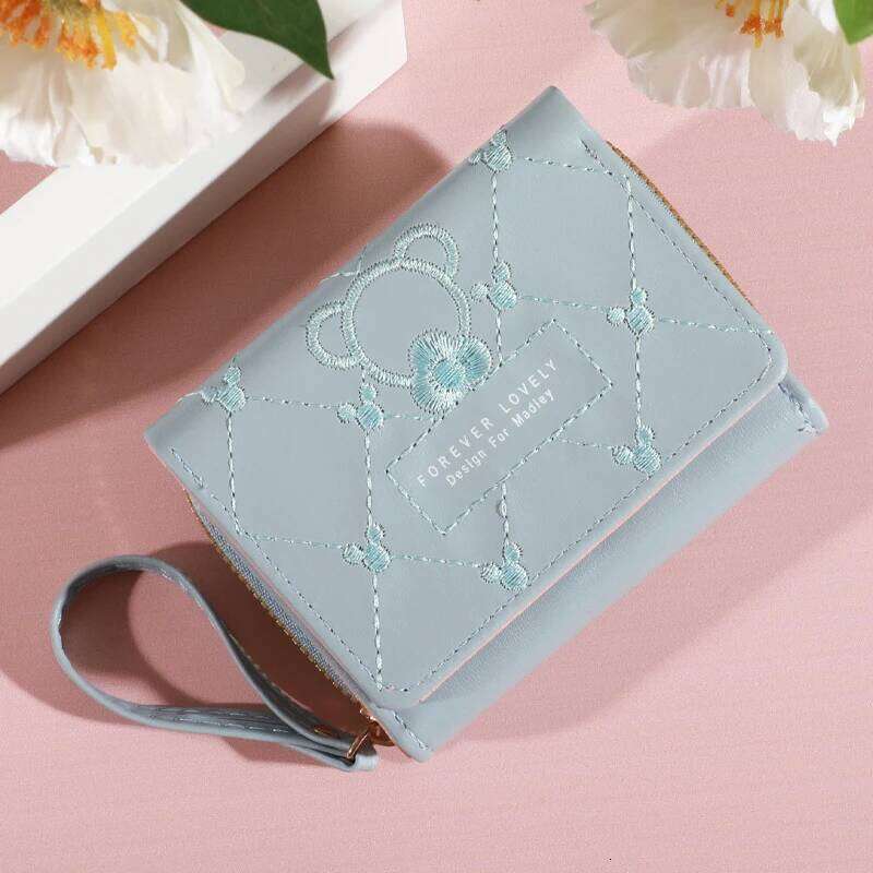 New Tri Fold Ladies Wallet with Wristlet- Snap Closure, Multiple Zip Pockets, Casual Style Credit Card Holder for Women C260304