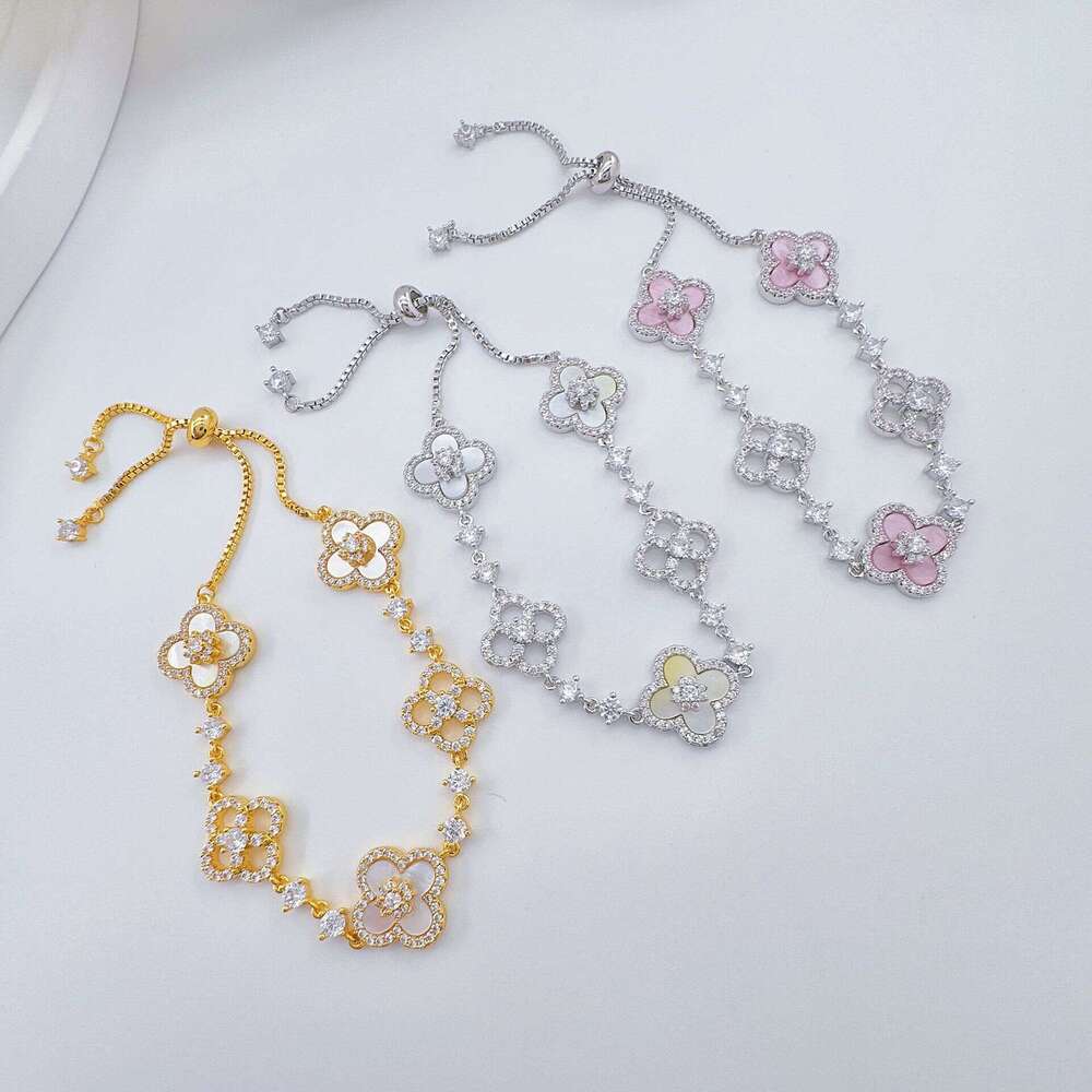 designer jewelry Real Gold Plated Four-Petal Zircon Jewelry Four-Leaf Clover Flower for Women gold Bracelet