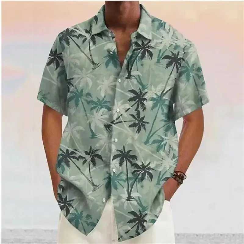 Mens Shirts 2023 Coconut Tree Print Lapel Button Shirt HAWAIIan Short Sleeves Fashion Designer Casual Soft 7 Colors Summer M260305