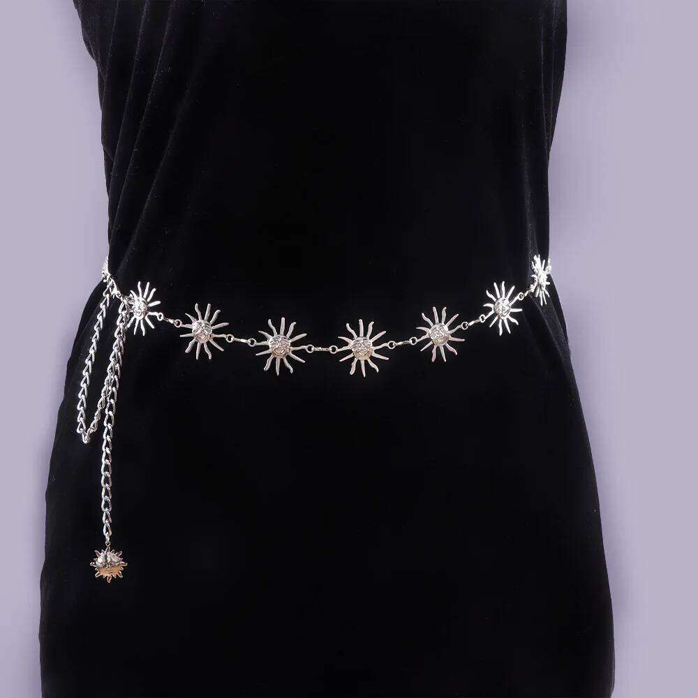 Women Fashion Hip Hop High Gold Silver Color Vortex Sun Chunky Fringes Waist Corset Chain Belt S260304