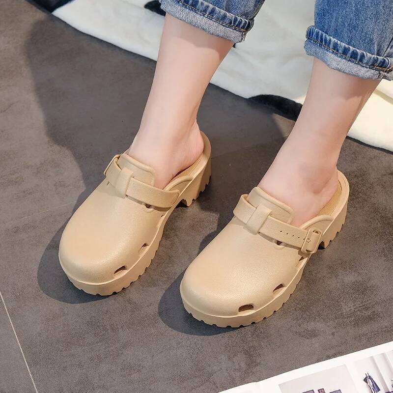 KIDMI Fashion Summer Women Hole Shoes Casual Light Thick Sole Outdoor Beach Sandals Soft Cloud Slippers